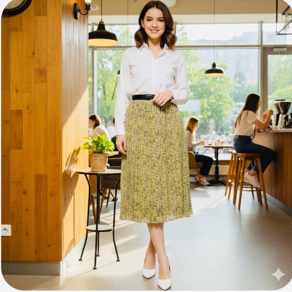 🚨3X$30🚨 Who What Wear Yellow and White Pleated Midi Skirt